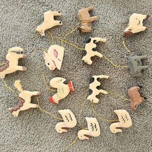 Vintage Wooden Hand Carved Christmas  Ornaments